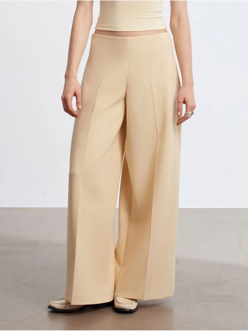 DILVIN Pantalon Large En Crêpe À Taille Haute Beige - Kiabi