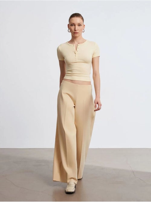 DILVIN Pantalon Large En Crêpe À Taille Haute - Kiabi