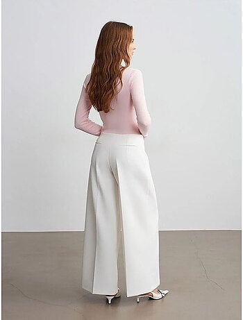 DILVIN Pantalon Large En Crêpe À Taille Haute