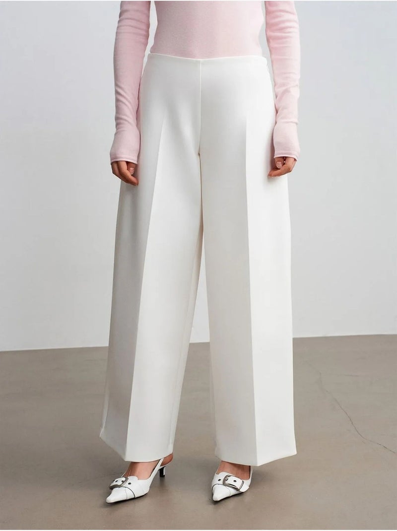 DILVIN Pantalon Large En Crêpe À Taille Haute Blanc cassé - Kiabi