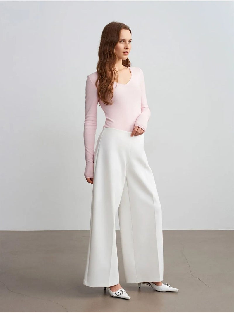DILVIN Pantalon Large En Crêpe À Taille Haute Blanc cassé - Kiabi
