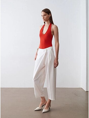 DILVIN Pantalon Large En Crêpe À Taille Haute