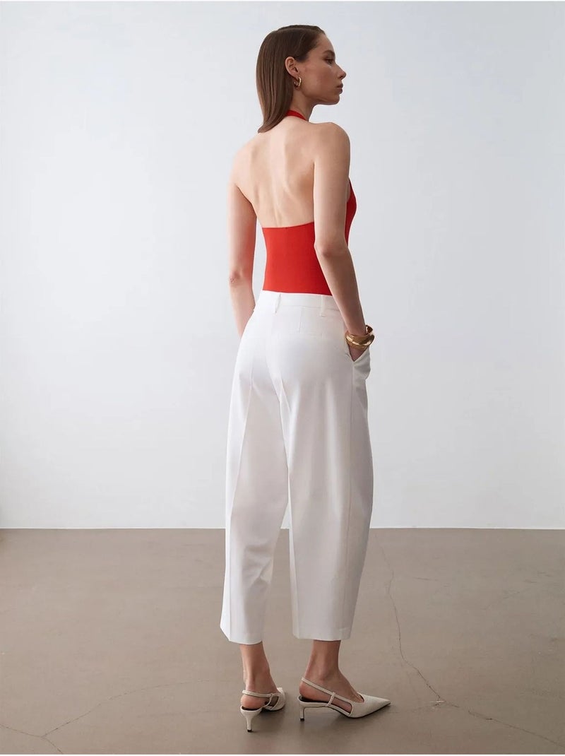 DILVIN Pantalon Large En Crêpe À Taille Haute Blanc - Kiabi