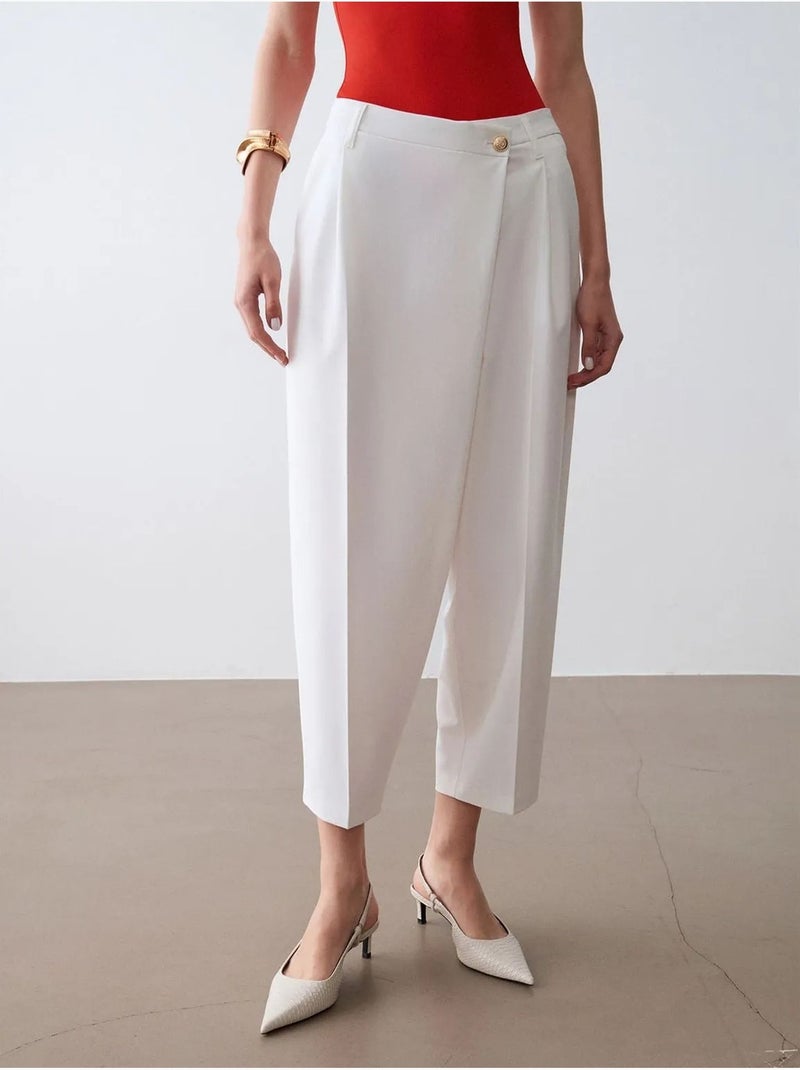 DILVIN Pantalon Large En Crêpe À Taille Haute Blanc - Kiabi