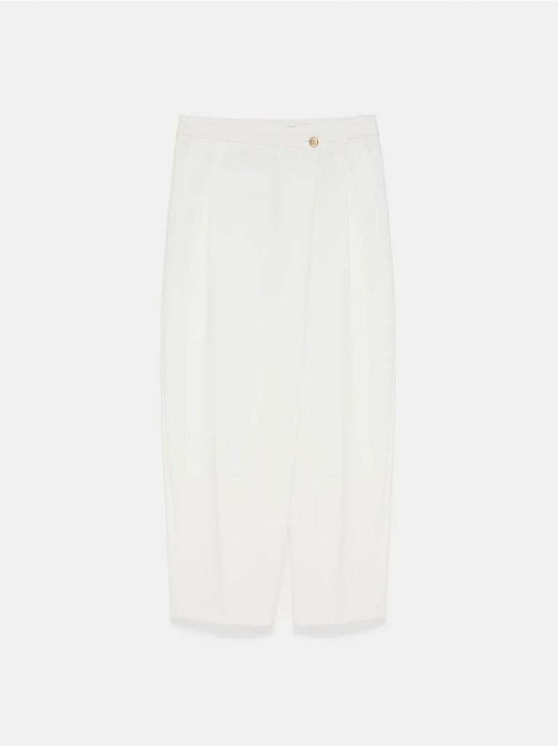 DILVIN Pantalon Large En Crêpe À Taille Haute Blanc - Kiabi
