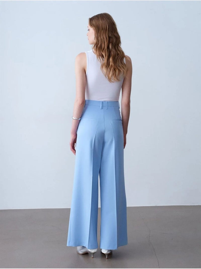 DILVIN Pantalon Large En Crêpe À Taille Haute Bleu ciel - Kiabi