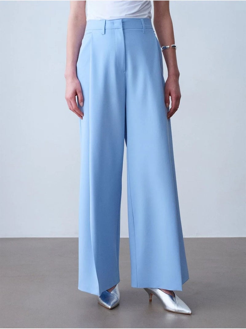 DILVIN Pantalon Large En Crêpe À Taille Haute Bleu ciel - Kiabi