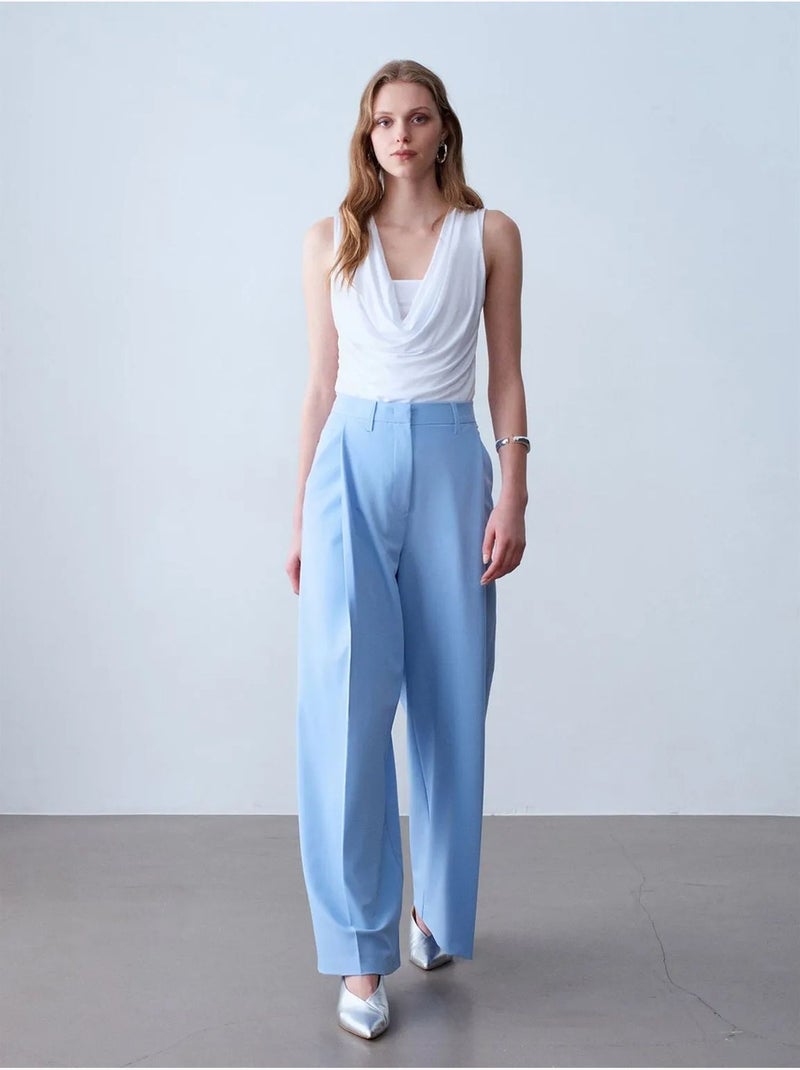 DILVIN Pantalon Large En Crêpe À Taille Haute Bleu ciel - Kiabi