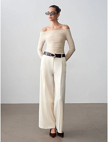 DILVIN Pantalon Large En Crêpe À Taille Haute