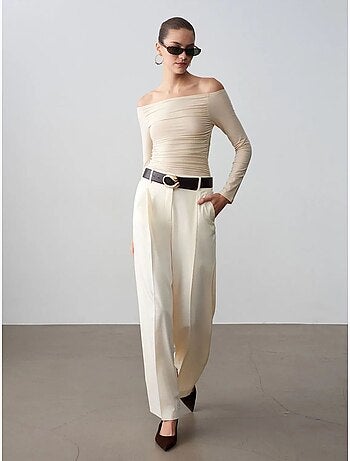 DILVIN Pantalon Large En Crêpe À Taille Haute