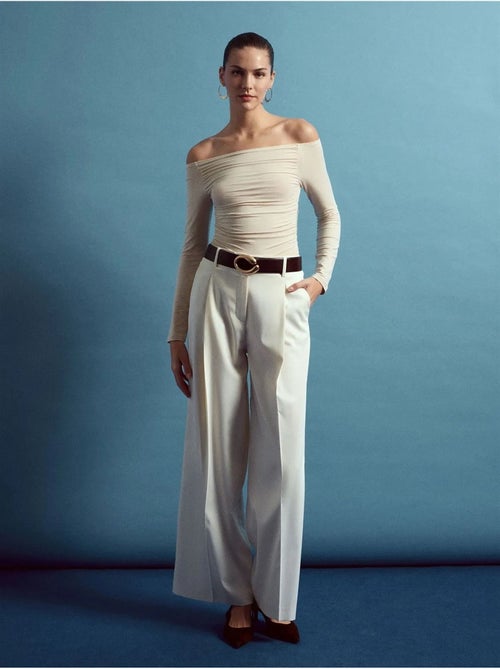 DILVIN Pantalon Large En Crêpe À Taille Haute - Kiabi DILVIN Pantalon Large En Crêpe À Taille Haute - Kiabi