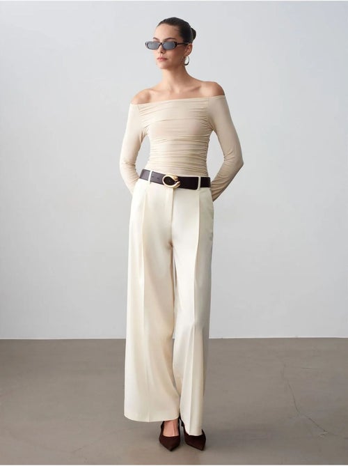 DILVIN Pantalon Large En Crêpe À Taille Haute - Kiabi DILVIN Pantalon Large En Crêpe À Taille Haute - Kiabi