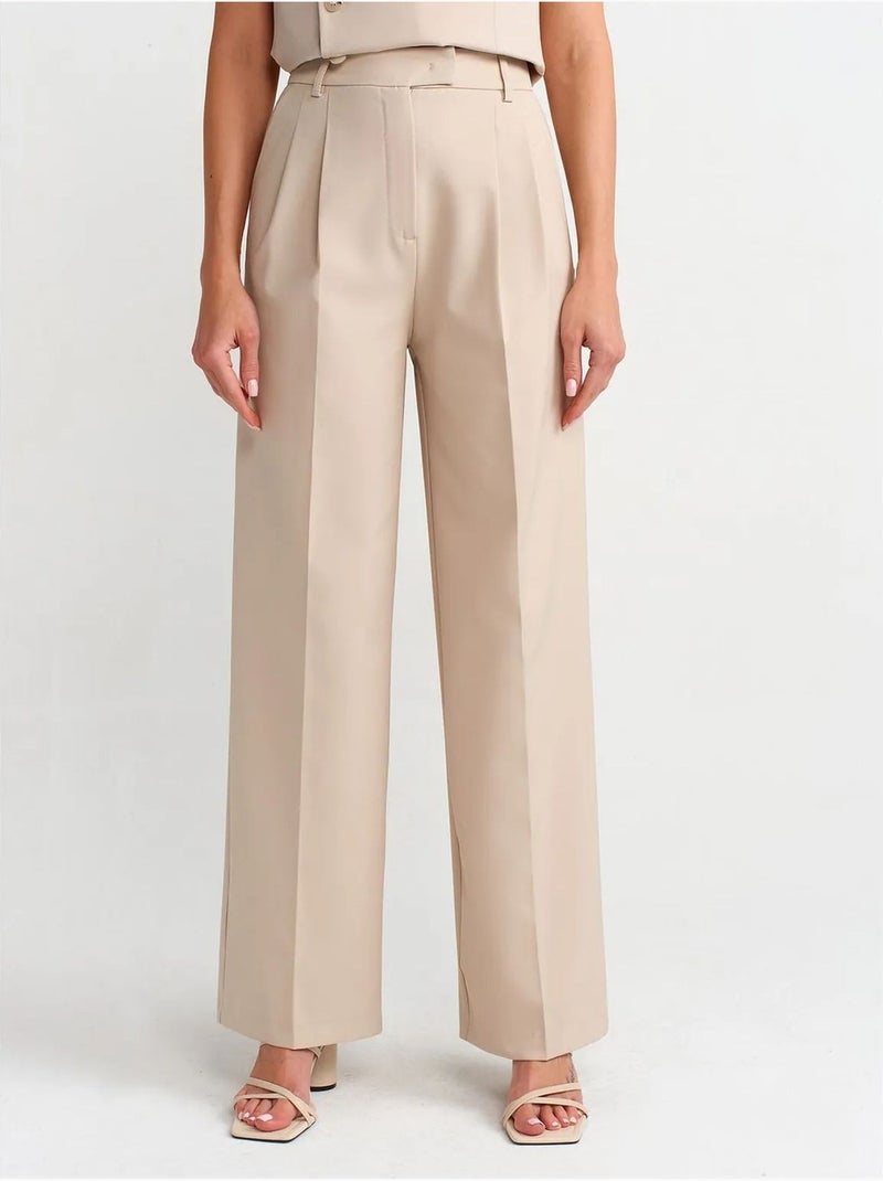 DILVIN Pantalon Large En Crêpe À Taille Haute Et Ceinture Beige - Kiabi
