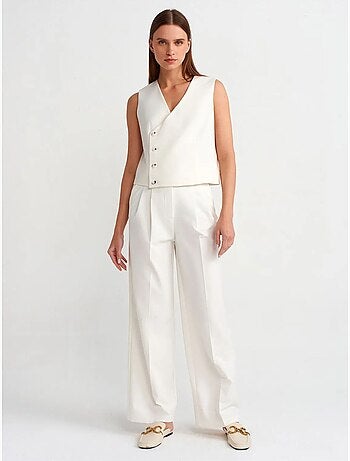 DILVIN Pantalon Large En Crêpe À Taille Haute Et Ceinture