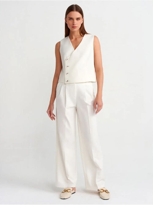 DILVIN Pantalon Large En Crêpe À Taille Haute Et Ceinture - Kiabi