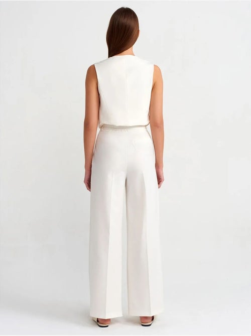 DILVIN Pantalon Large En Crêpe À Taille Haute Et Ceinture - Kiabi