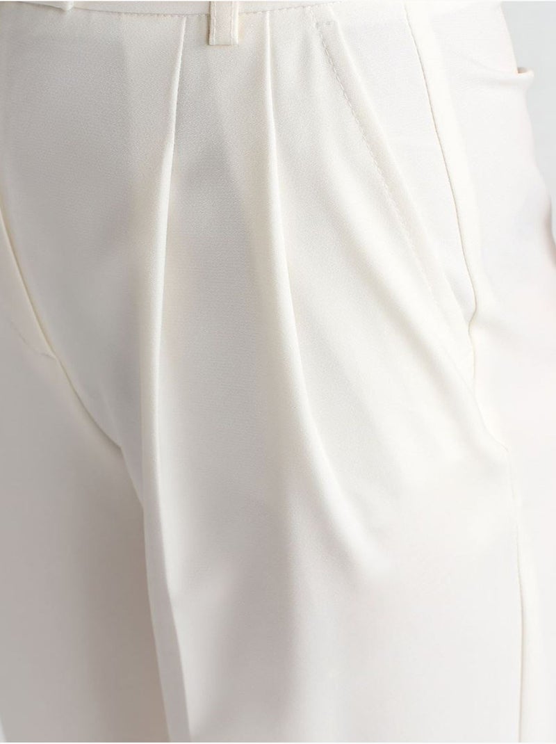 DILVIN Pantalon Large En Crêpe À Taille Haute Et Ceinture Blanc cassé - Kiabi