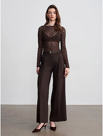 DILVIN Pantalon Large En Crêpe À Taille Haute