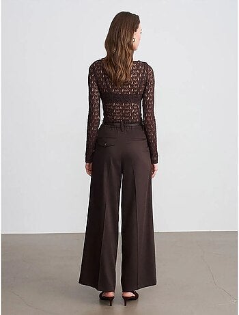 DILVIN Pantalon Large En Crêpe À Taille Haute