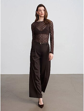 DILVIN Pantalon Large En Crêpe À Taille Haute