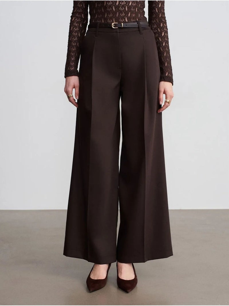 DILVIN Pantalon Large En Crêpe À Taille Haute Marron chocolat - Kiabi