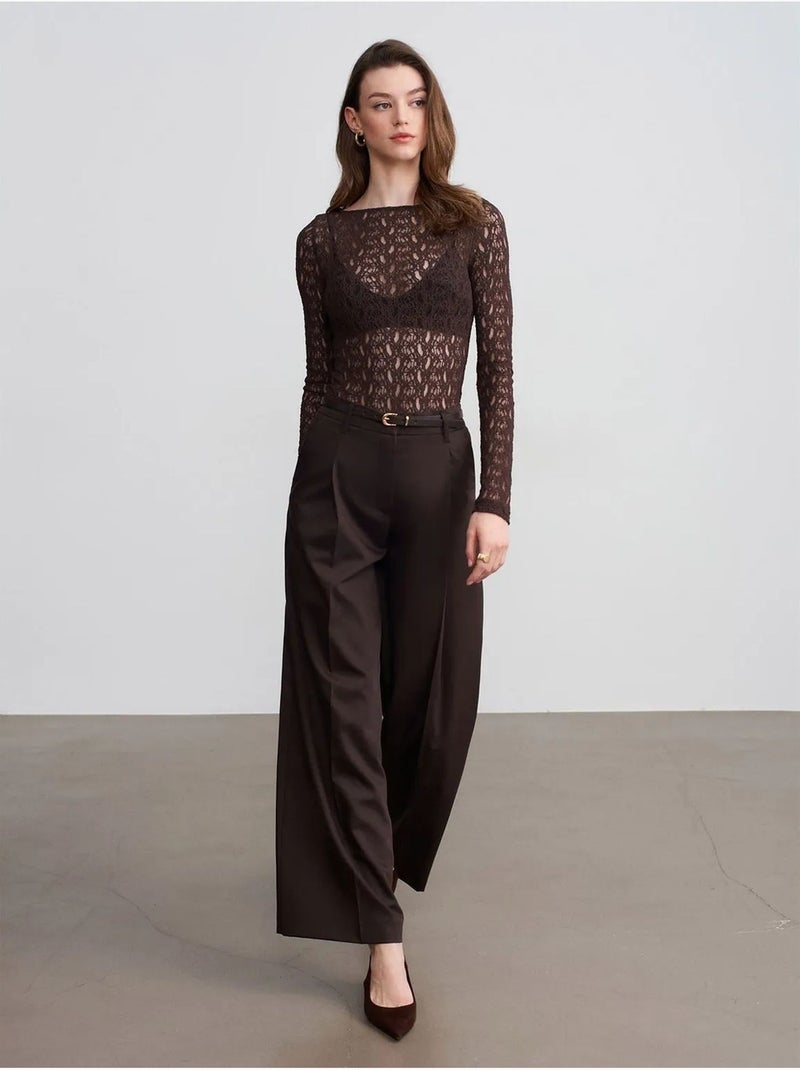 DILVIN Pantalon Large En Crêpe À Taille Haute Marron chocolat - Kiabi