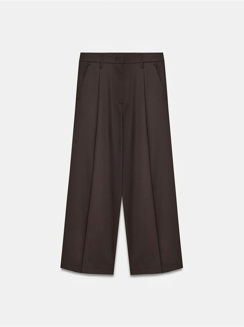 DILVIN Pantalon Large En Crêpe À Taille Haute Marron chocolat - Kiabi