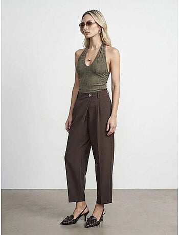 DILVIN Pantalon Large En Crêpe À Taille Haute