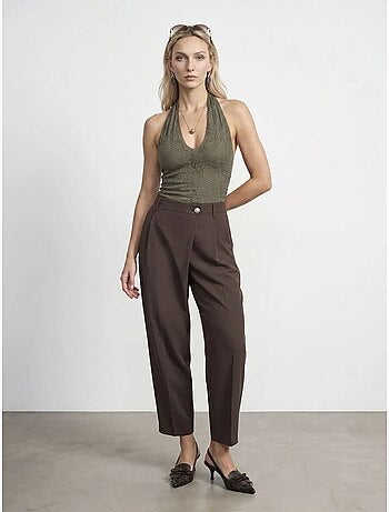 DILVIN Pantalon Large En Crêpe À Taille Haute