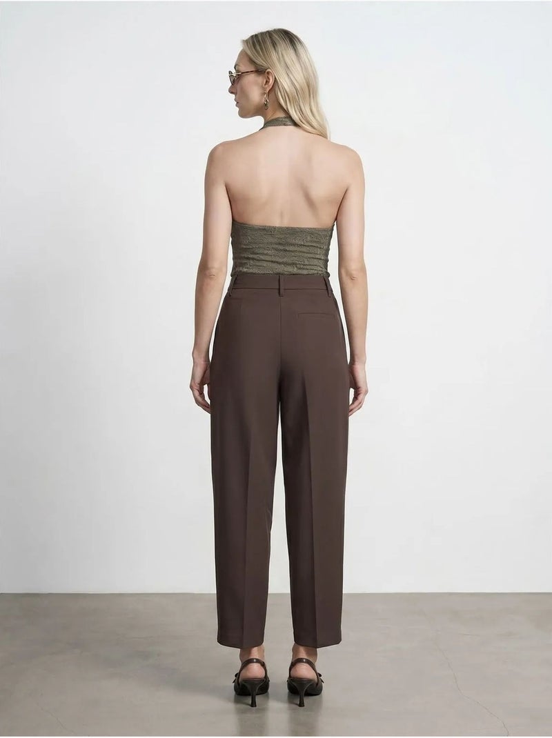 DILVIN Pantalon Large En Crêpe À Taille Haute Marron chocolat - Kiabi