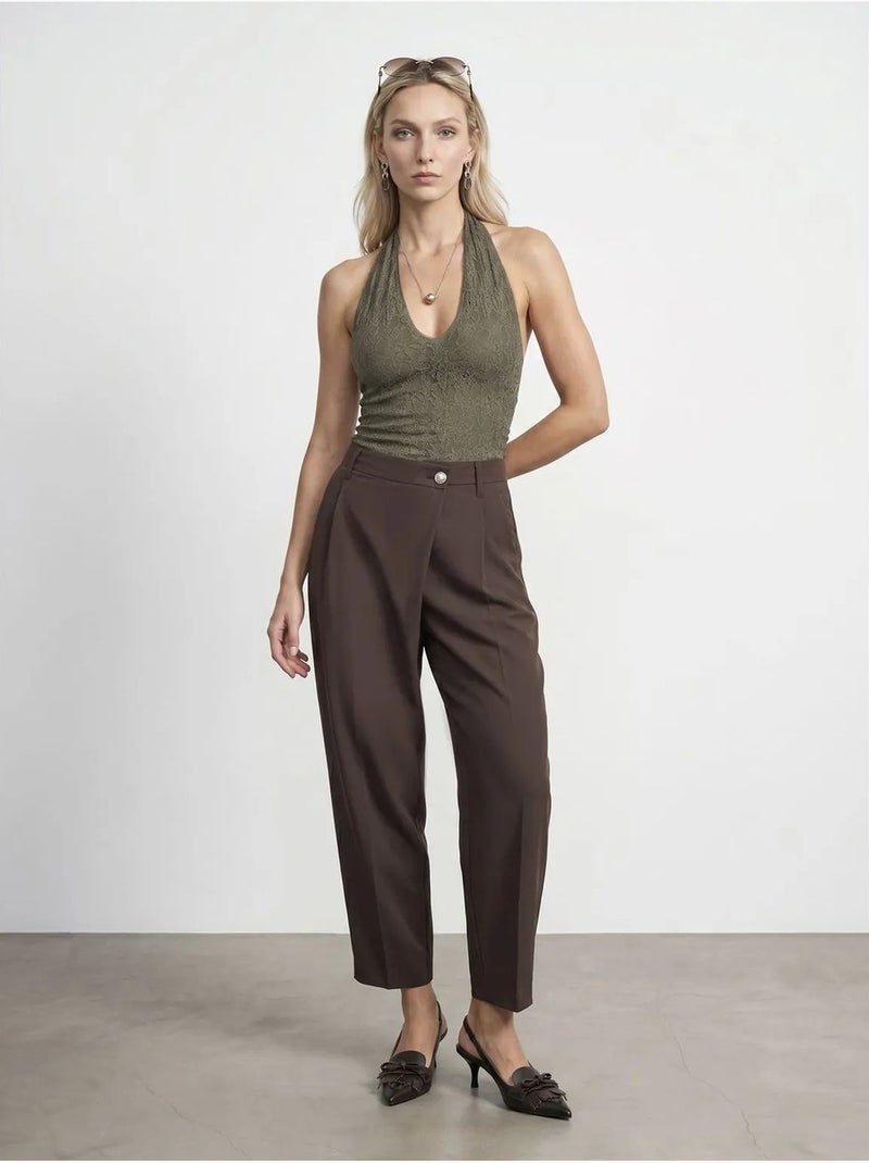 DILVIN Pantalon Large En Crêpe À Taille Haute Marron chocolat - Kiabi