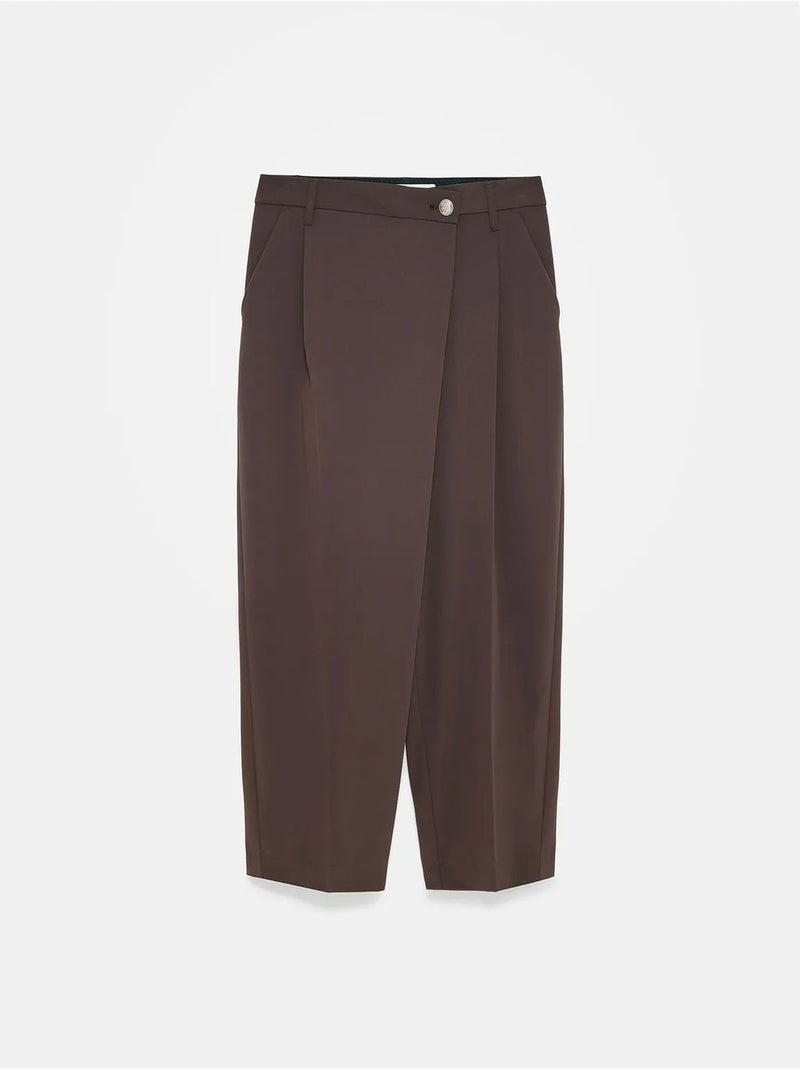 DILVIN Pantalon Large En Crêpe À Taille Haute Marron chocolat - Kiabi
