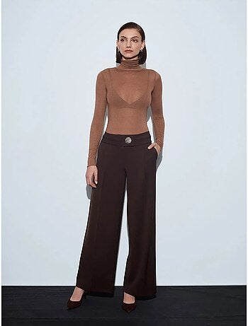 DILVIN Pantalon Large En Crêpe À Taille Haute