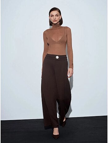 DILVIN Pantalon Large En Crêpe À Taille Haute