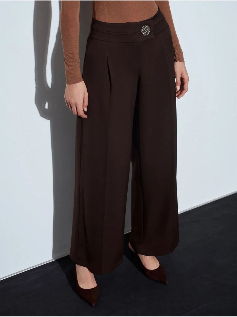 DILVIN Pantalon Large En Crêpe À Taille Haute Marron foncé - Kiabi
