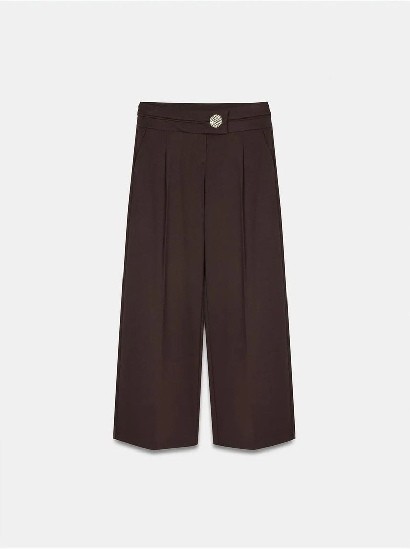 DILVIN Pantalon Large En Crêpe À Taille Haute Marron foncé - Kiabi