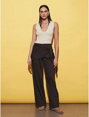 DILVIN Pantalon Large En Crêpe À Taille Haute