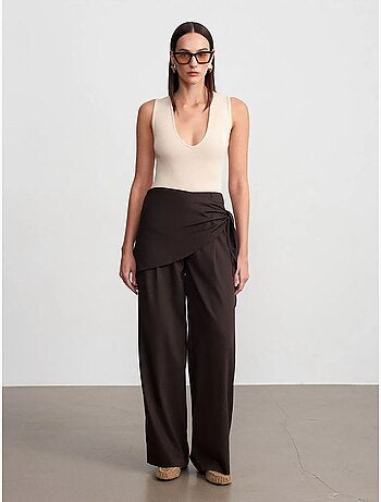 DILVIN Pantalon Large En Crêpe À Taille Haute