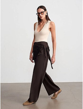 DILVIN Pantalon Large En Crêpe À Taille Haute