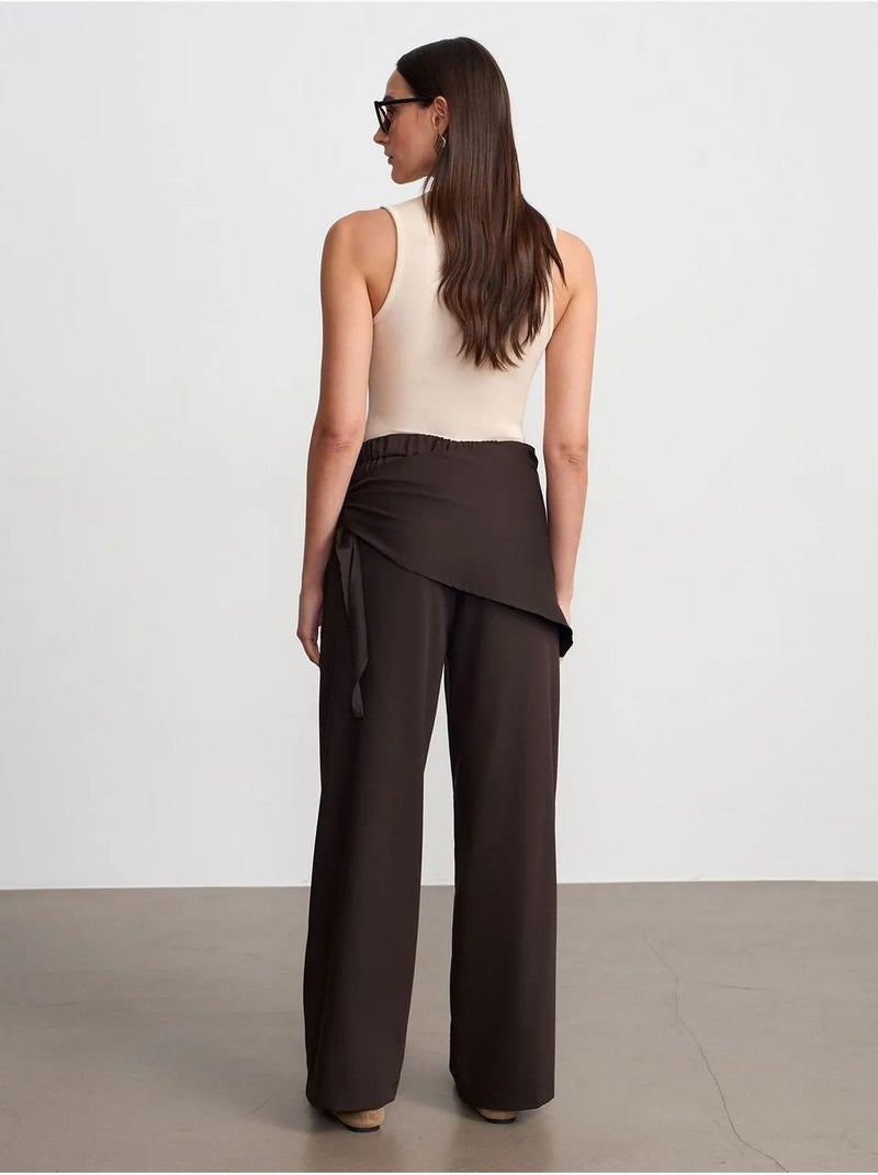 DILVIN Pantalon Large En Crêpe À Taille Haute Marron foncé - Kiabi