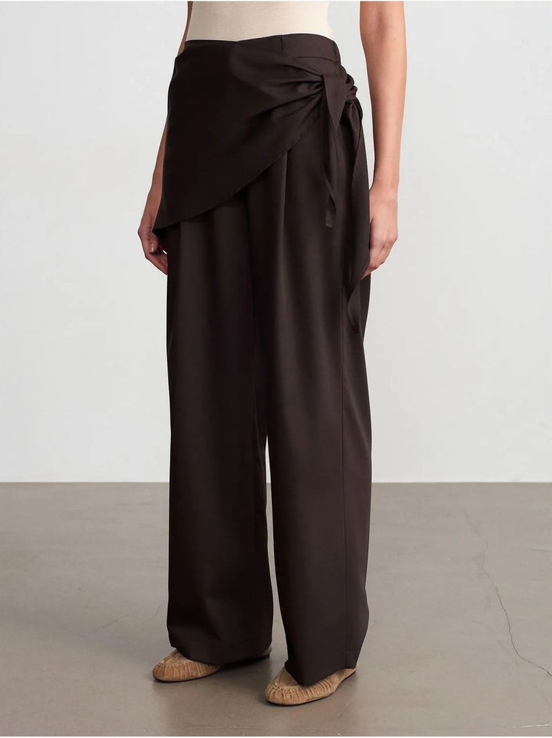 DILVIN Pantalon Large En Crêpe À Taille Haute Marron foncé - Kiabi