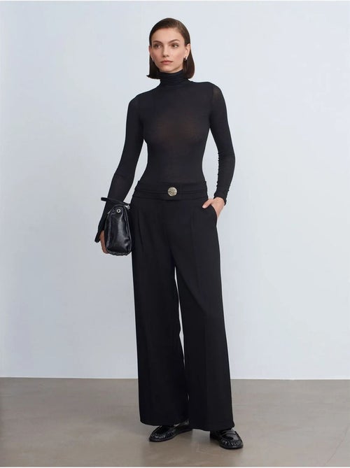 DILVIN Pantalon Large En Crêpe À Taille Haute - Kiabi DILVIN Pantalon Large En Crêpe À Taille Haute - Kiabi
