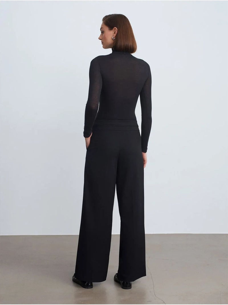 DILVIN Pantalon Large En Crêpe À Taille Haute Noir - Kiabi