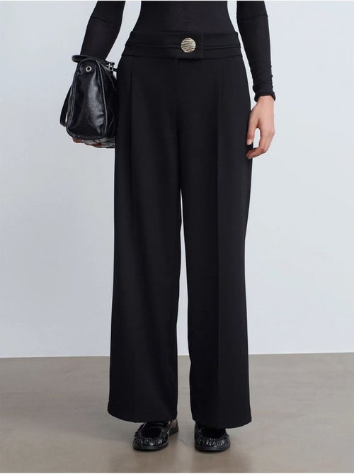 DILVIN Pantalon Large En Crêpe À Taille Haute - Kiabi DILVIN Pantalon Large En Crêpe À Taille Haute - Kiabi