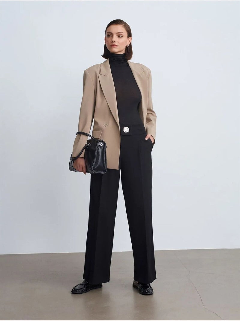 DILVIN Pantalon Large En Crêpe À Taille Haute Noir - Kiabi