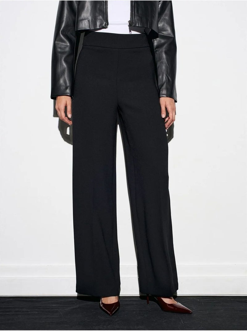 DILVIN Pantalon Large En Crêpe À Taille Haute Noir - Kiabi