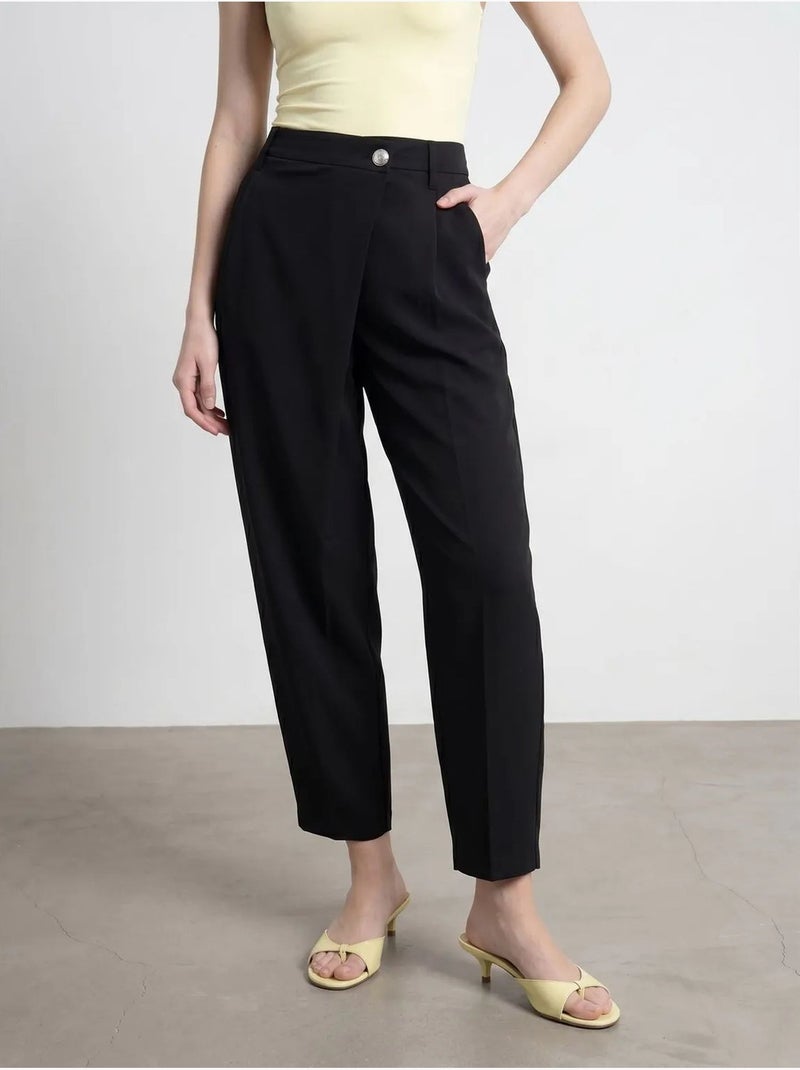 DILVIN Pantalon Large En Crêpe À Taille Haute Noir - Kiabi
