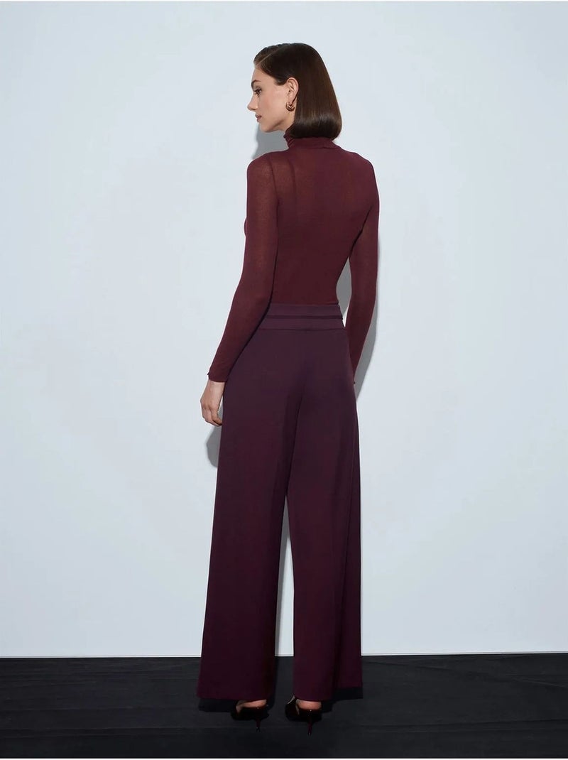 DILVIN Pantalon Large En Crêpe À Taille Haute Rouge bordeaux - Kiabi