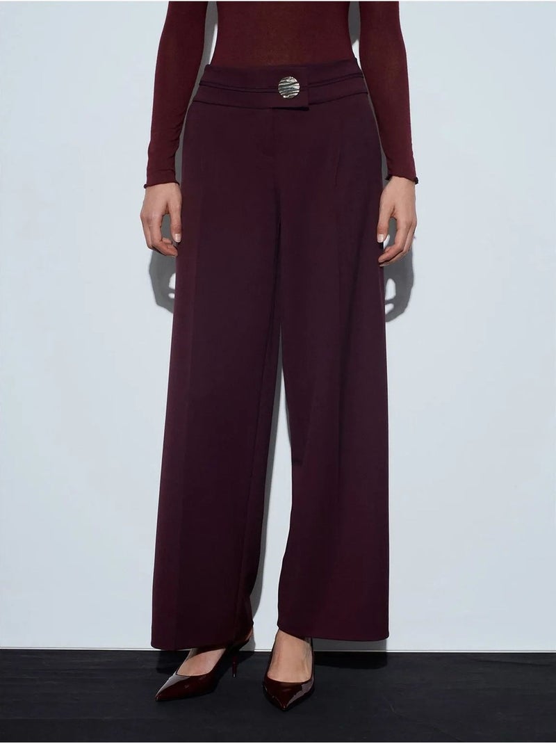 DILVIN Pantalon Large En Crêpe À Taille Haute Rouge bordeaux - Kiabi