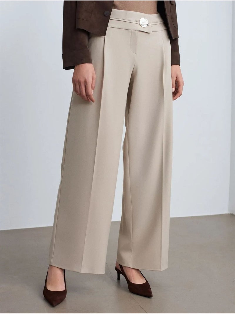 DILVIN Pantalon Large En Crêpe À Taille Haute Sable - Kiabi